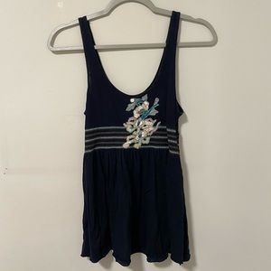 Free People Black Embroidered Babydoll Tank Top; Size: XS